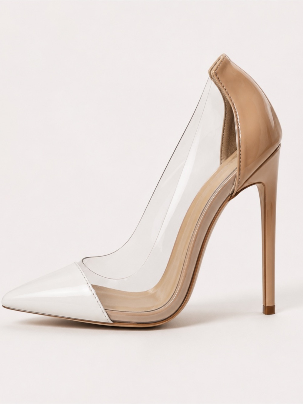 Miluoro Transparent White and Nude Pointed Toe Heels/Pumps